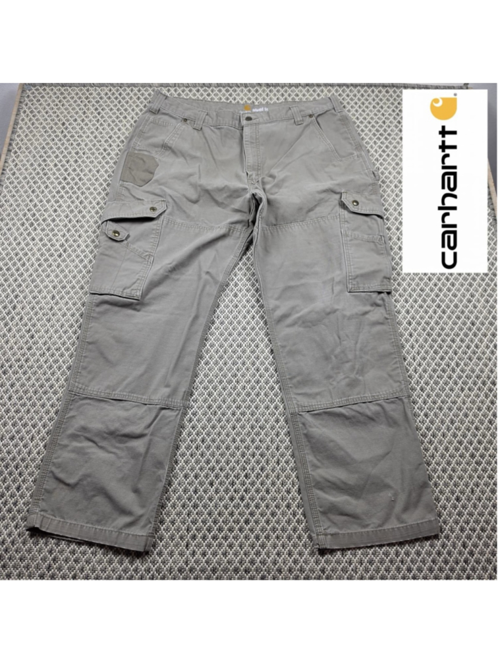 Carhartt Double Knee Cargo Pants Mens 40x32 Beige Ripstop Utility Work Pants
